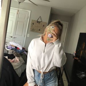 White American eagle cropped half zip